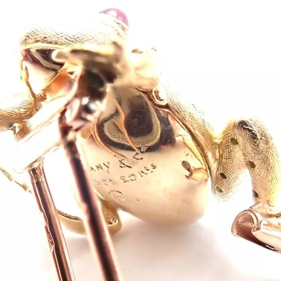 Vintage! Tiffany & Co. France 20k Yellow Gold Ruby Emerald Frog Pin Brooch - Picture 8 of 11